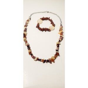 Indie Design Brown With Tan Accent Necklace Set Earthy Beads Lovely Classic